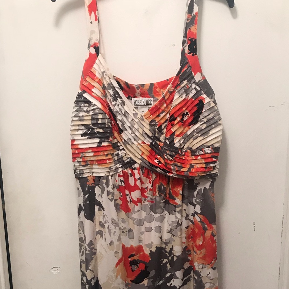 Long floral grey orange and white dress